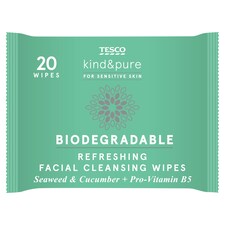 Tesco Kind & Pure Biodegradable Facial Wipes 20 Pack