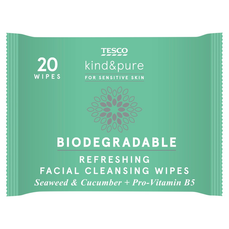 Tesco Kind & Pure Biodegradable Facial Wipes 20 Pack