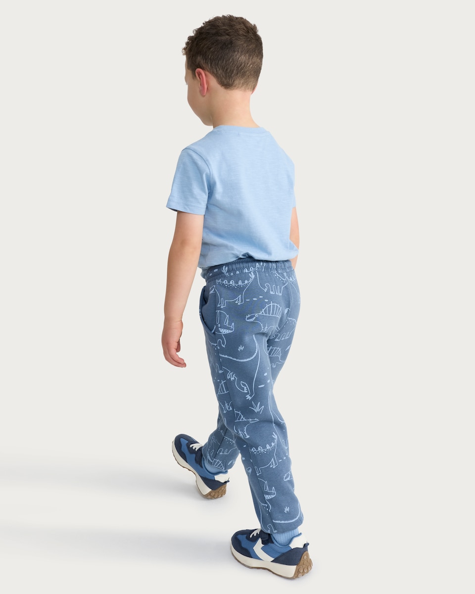 image 1 of F&F Boys Cotton Rich Dinosaur Print Cuffed Joggers in Blue