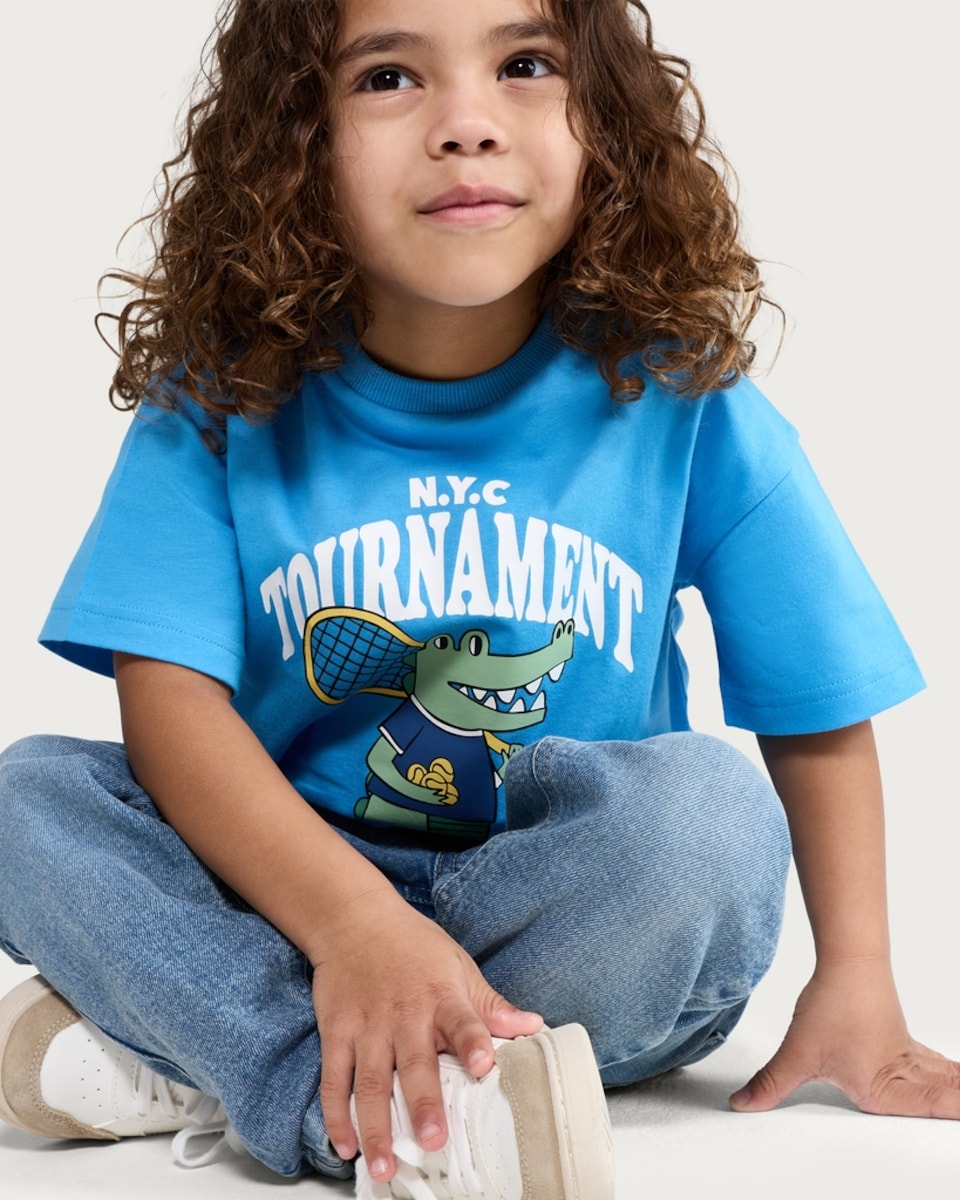 image 1 of F&F Boys Pure Cotton N.Y.C Tournament T-Shirt in Blue