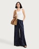 image 1 of The F&F Edit Linen Rich Striped Super Wide Leg Trousers in Navy