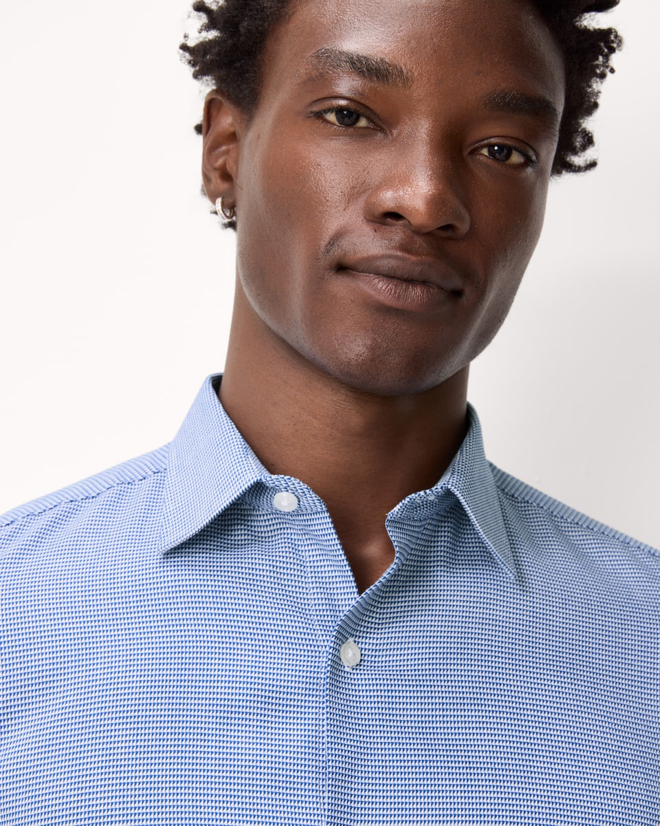 image 1 of F&F Pure Cotton Textured Regular Fit Shirt in Blue