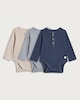 image 1 of F&F Baby 3-Pack Cotton Rich Ribbed Henley Long Sleeved Bodysuits in Blue