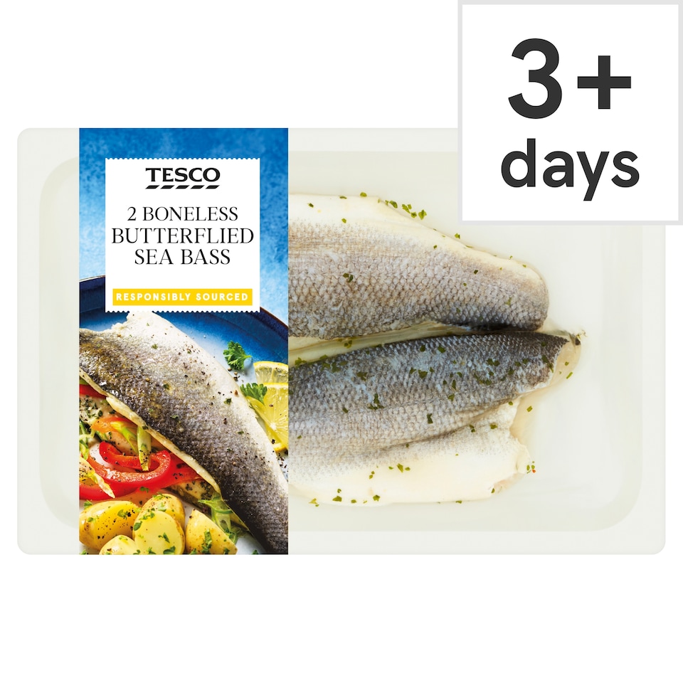 Tesco 2 Lemon Parsley Butterflied Sea Bass Fillets 255G