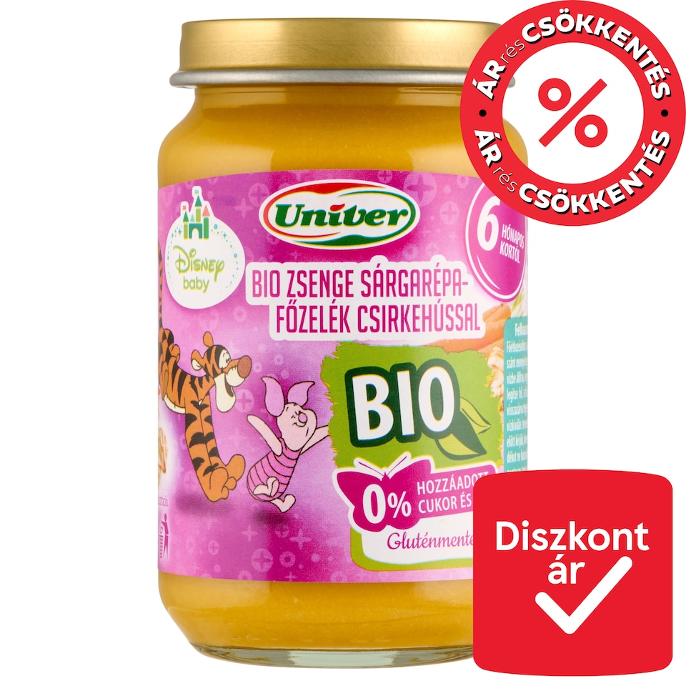 Univer Disney Baby bio zsenge sárgarépa-főzelék csirkehússal bébiétel 6 hónapos kortól 163 g  1. kép