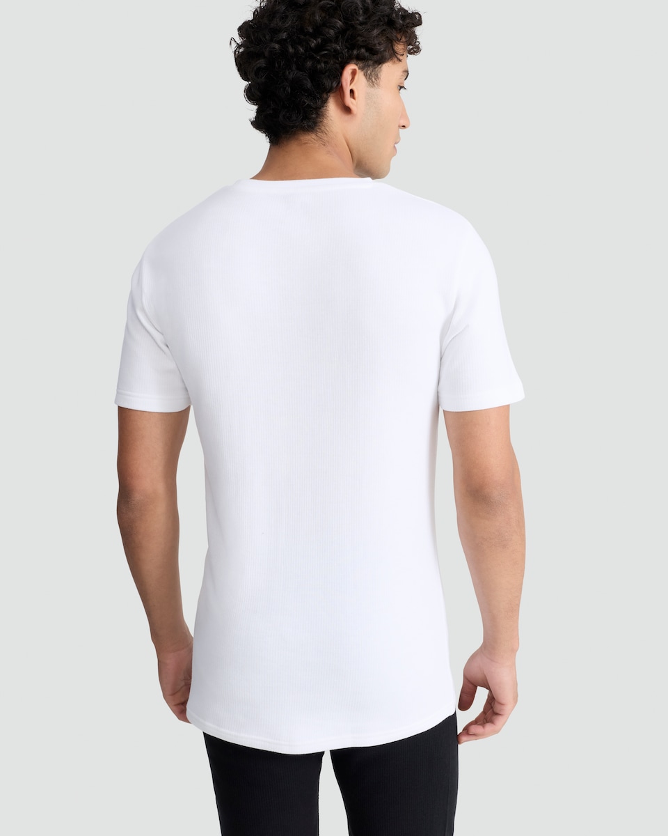 image 1 of F&F WARMPLUS™ Medium Warmth Ribbed Thermal Short Sleeved T-Shirt in White