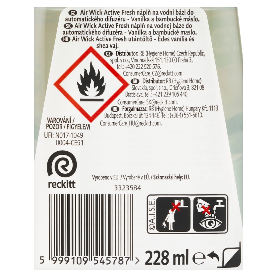 Obrázek 1 pro produkt Air Wick Active Fresh Náplň na vodní bázi do automatického difuzéru vanilka a bambucké máslo 228ml