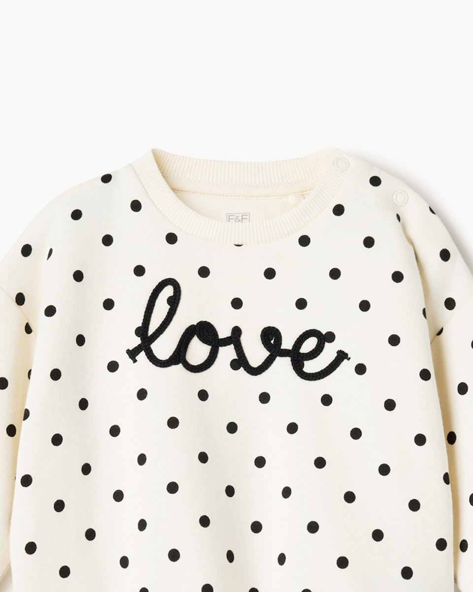 image 1 of F&F Baby Cotton Rich Polka Dot Sweatshirt and Leggings Set in Cream