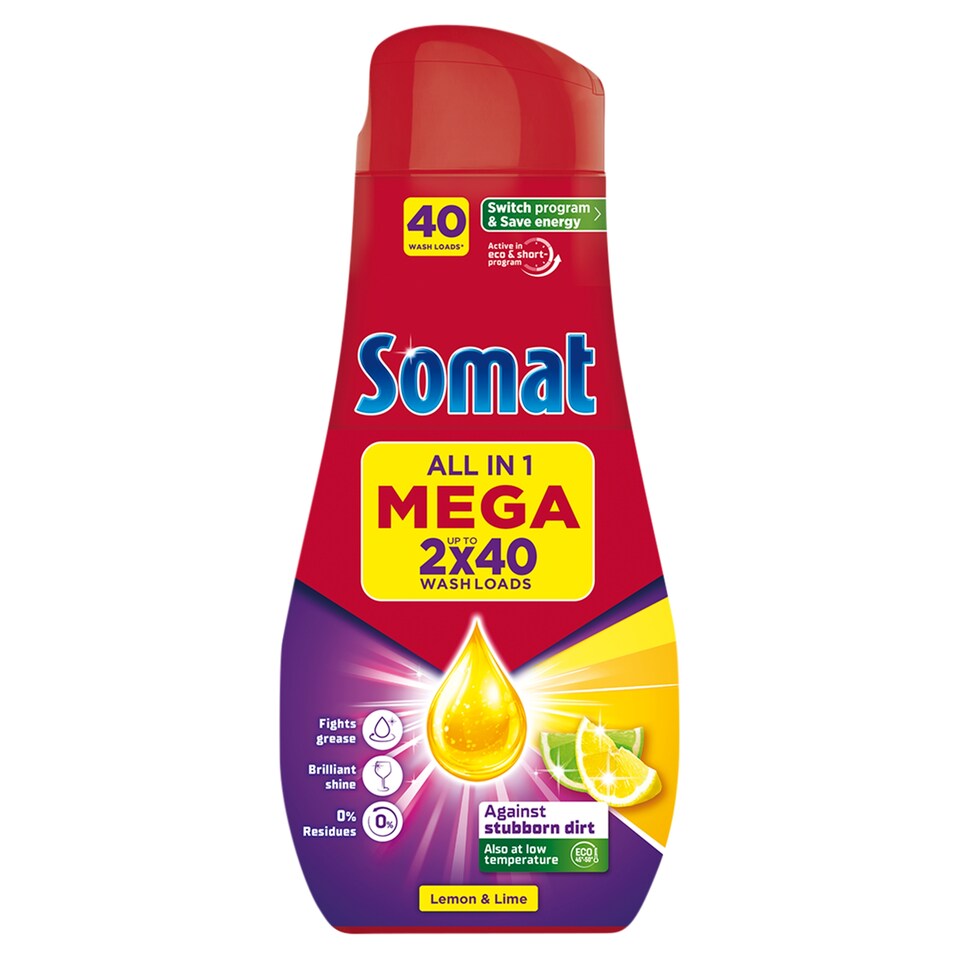 Somat Power Gel All in 1 Lemon & Lime Dishwasher Gel 2 x 720 ml