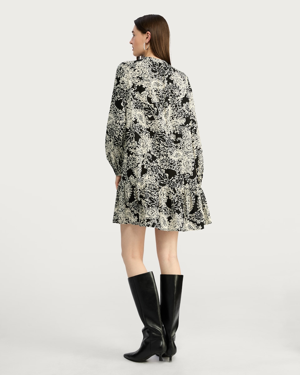 image 1 of F&F Paisley Print Long Sleeved Mini Dress in Multi Black White
