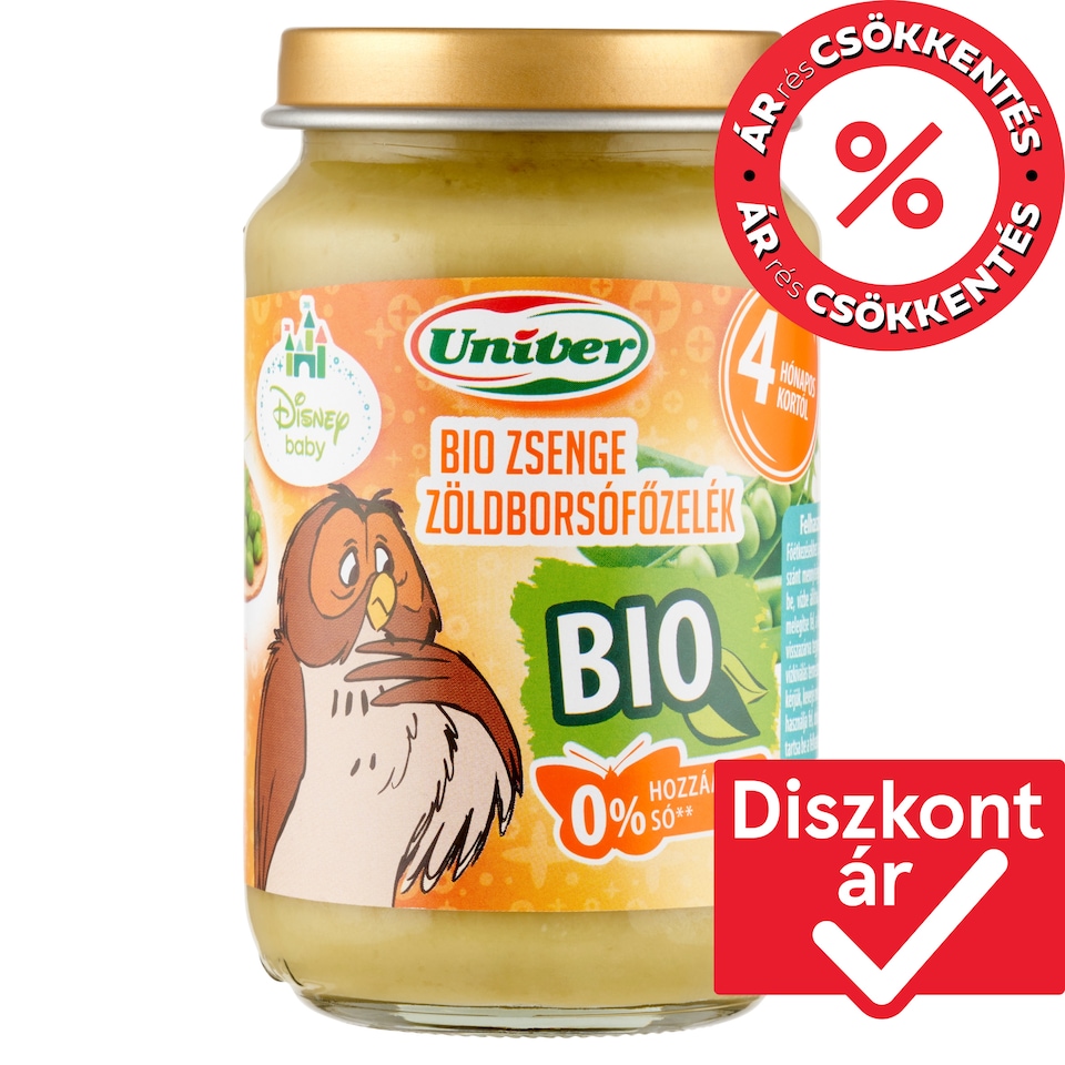 Univer bio zsenge zöldborsófőzelék bébiétel, 4 hónapos kortól 163 g  1. kép