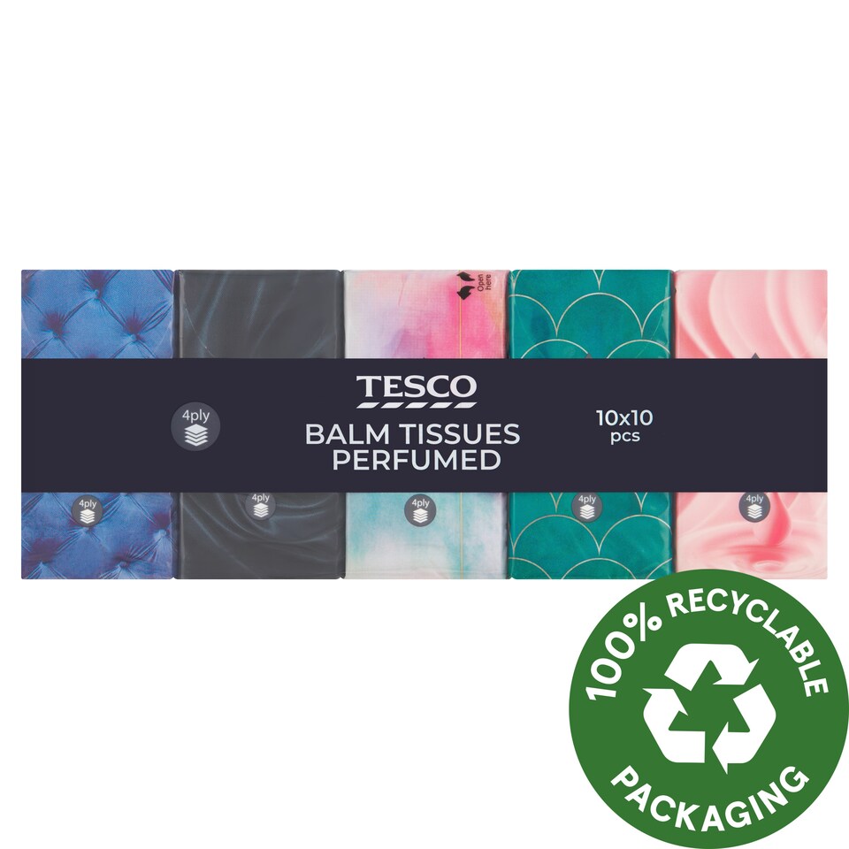 Tesco Balm Tissues Perfumed 4 Ply 10 x 10 pcs
