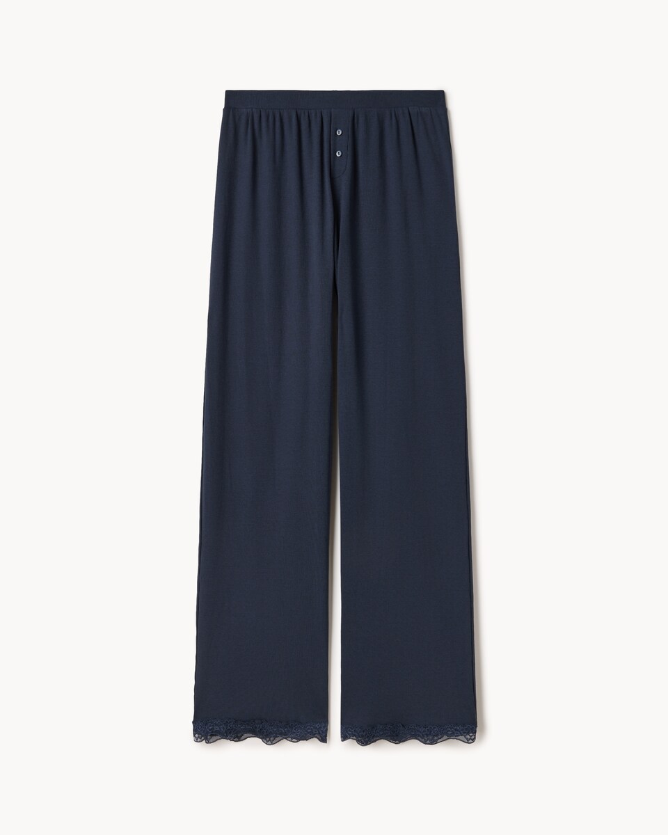 image 1 of OH ME OH MY Cotton Rich Lace Trim Pyjama Bottoms in Navy