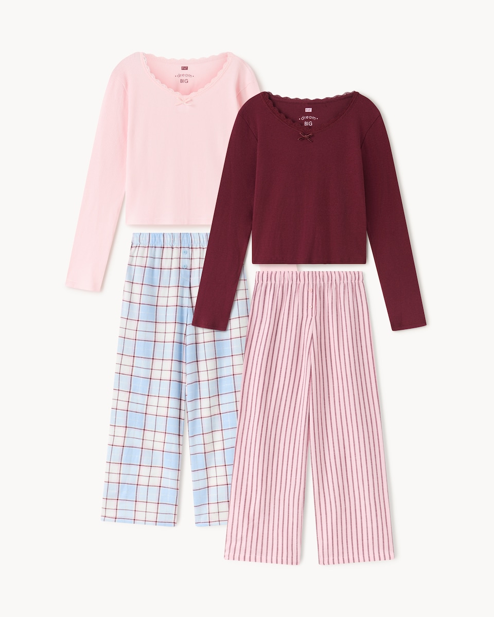 image 1 of F&F Girls 2-Pack Cotton Rich Woven Bottoms Pyjama Sets in Multi