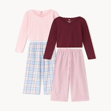 F&F Girls 2-Pack Cotton Rich Woven Bottoms Pyjama Sets in Multi