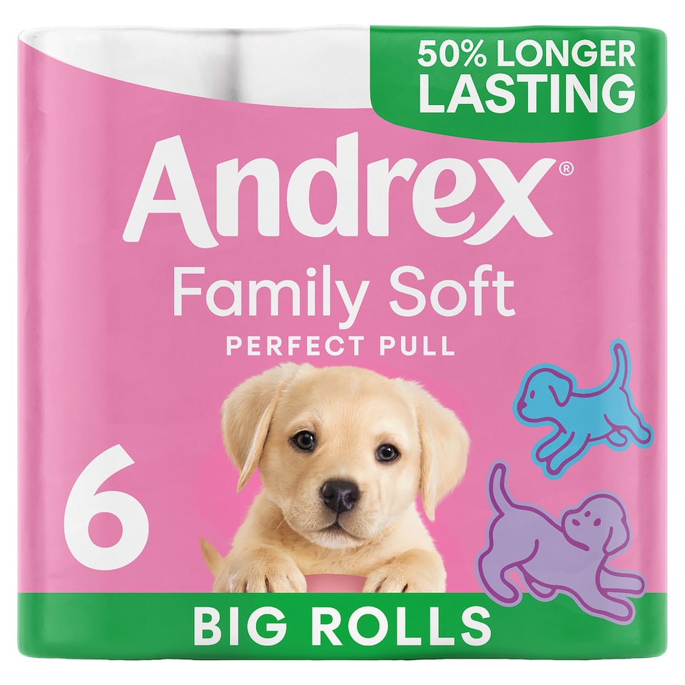 image 1 of Andrex Family Soft Toilet Tissue Perfect Pull Extra Large 255 Sheets 6 Rolls