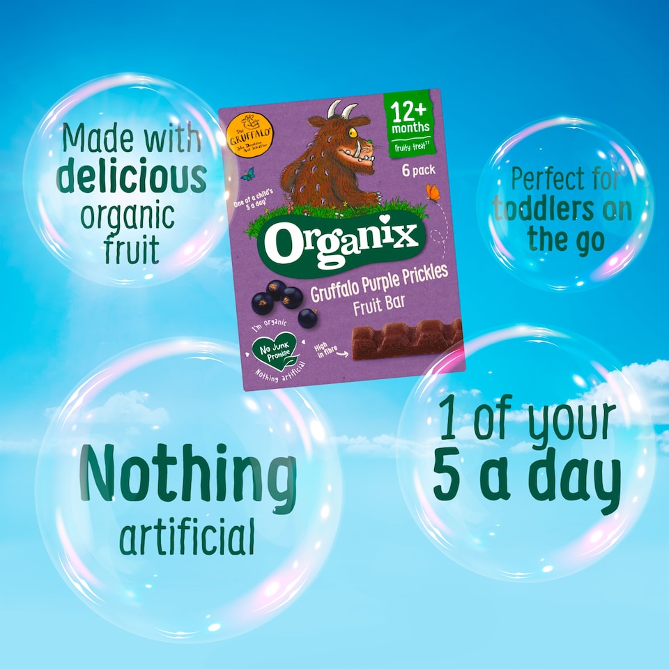 image 1 of Organix Gruffalo Purple Prickles Blackcurrant & Date Organic Fruit Bars Toddler Snack Multipack 6 x 17g