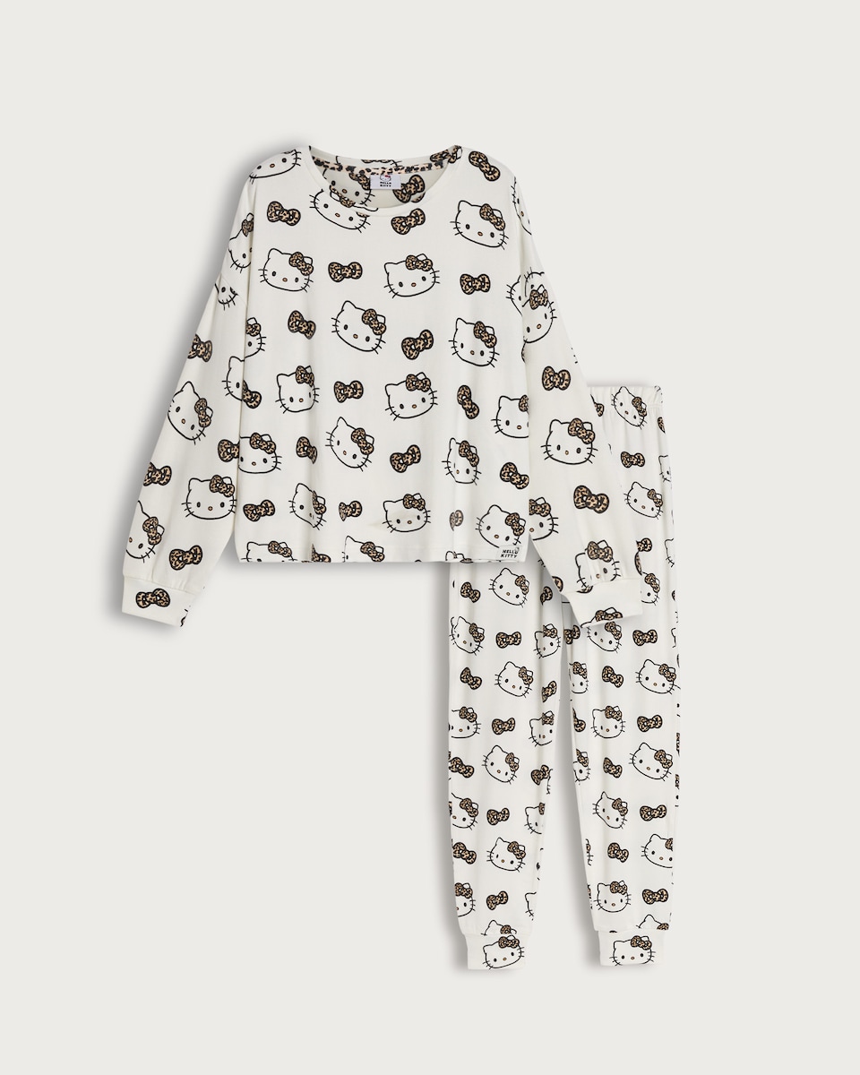 Hello Kitty Snit Textured Pyjama Set in Beige