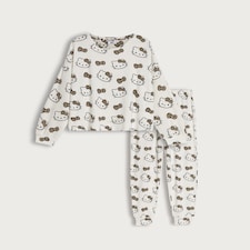 Hello Kitty Snit Textured Pyjama Set in Beige