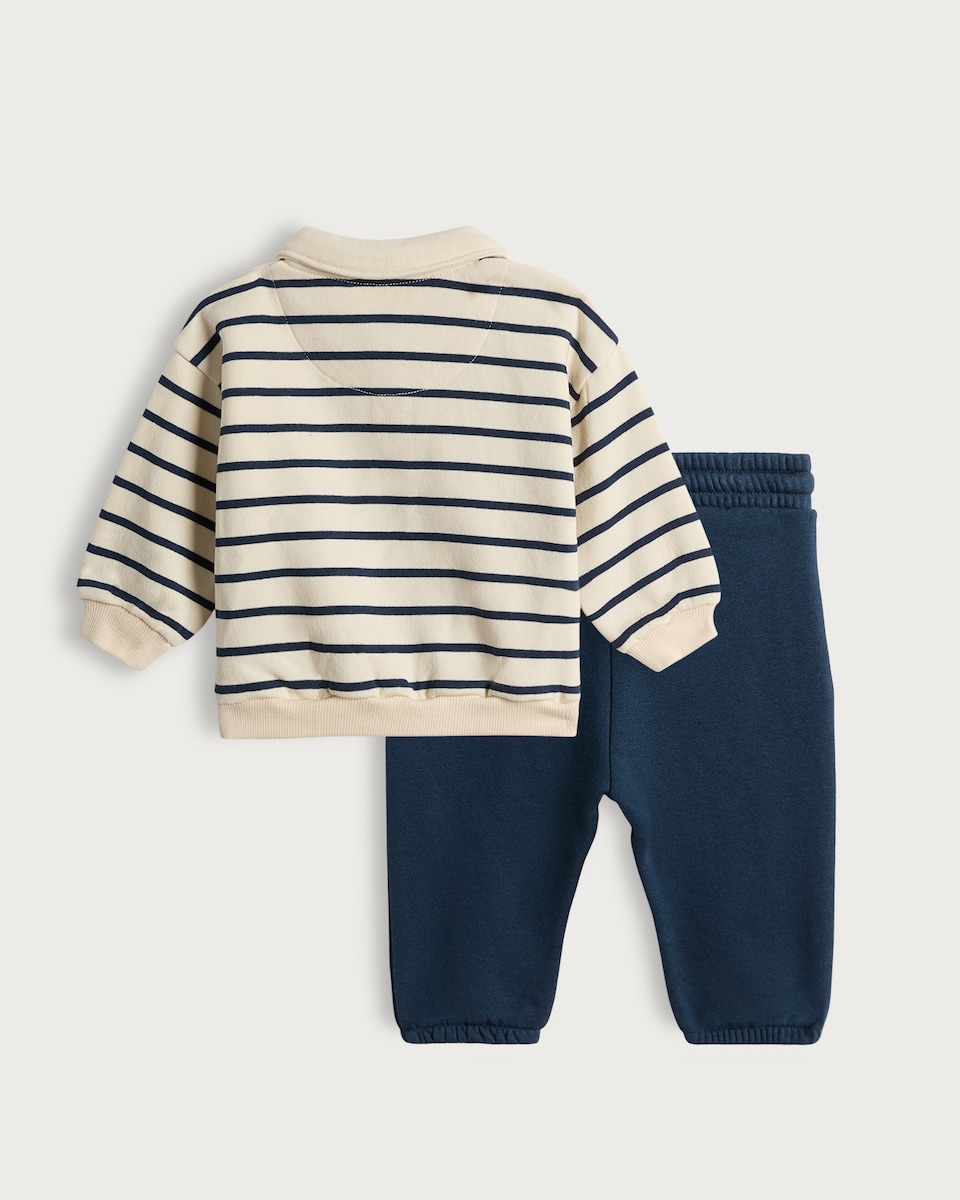 image 1 of F&F Baby 2-Piece Cotton Rich NYC Baseball Polo Sweatshirt and Joggers Set in White