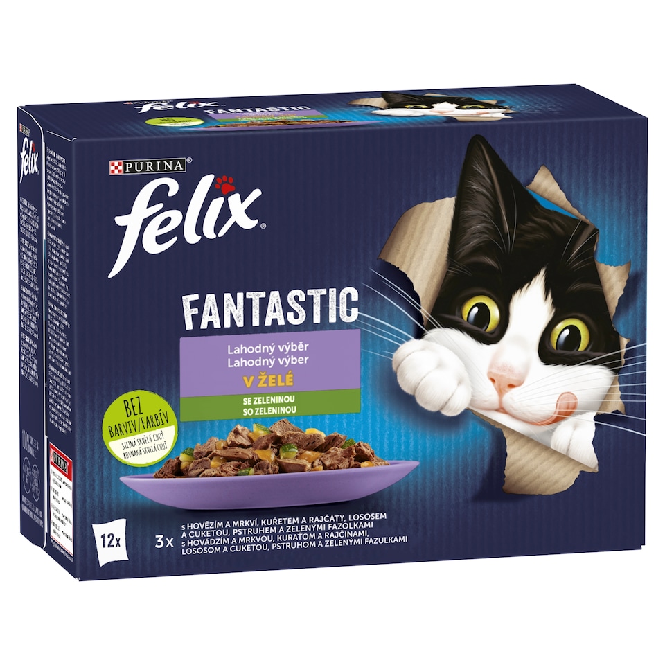 obrázok 1 z Felix Fantastic kapsičky pre mačky hovädzie, kura, losos, pstruh v želé 12 x 85 g