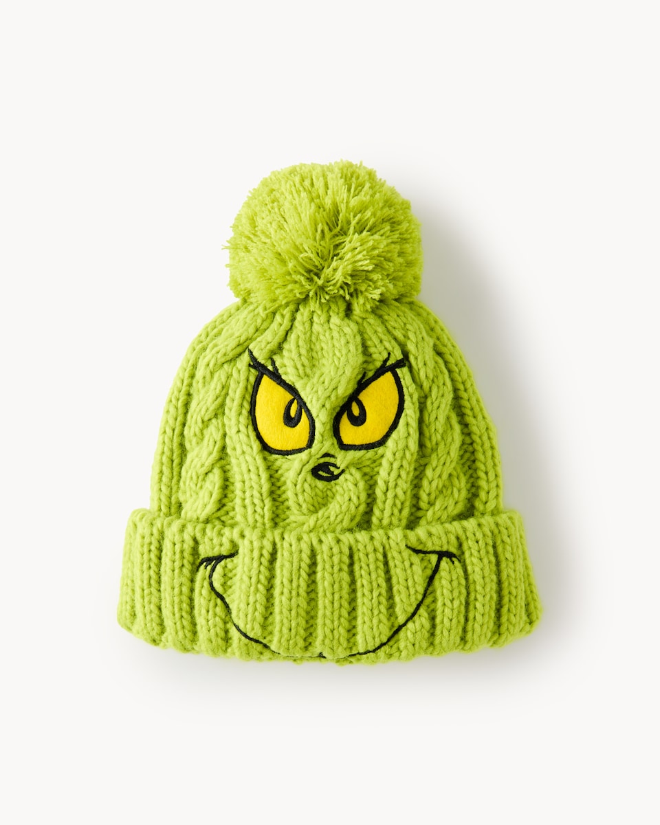 image 1 of The Grinch Cable Knitted Pom Pom Hat in Green