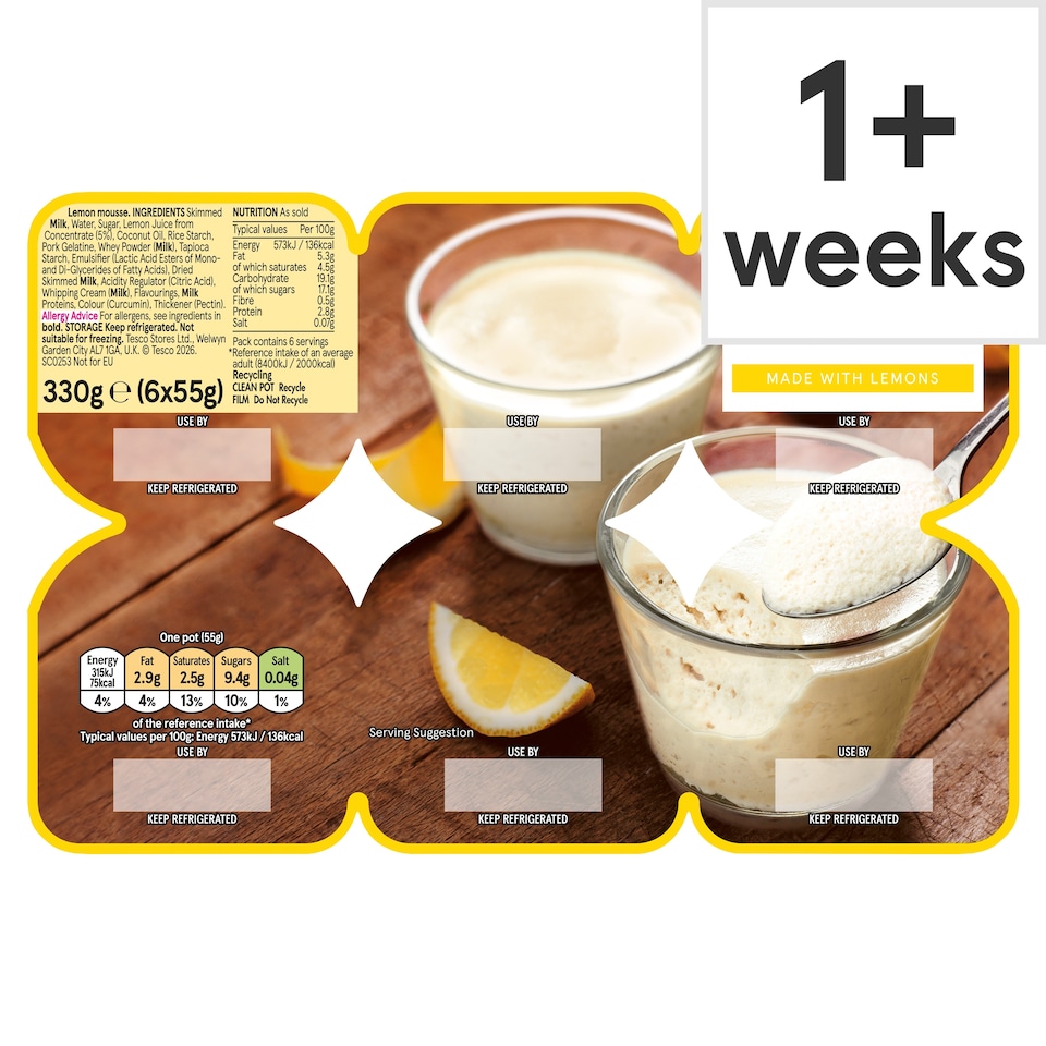 Tesco Lemon Mousse 6 x 55g