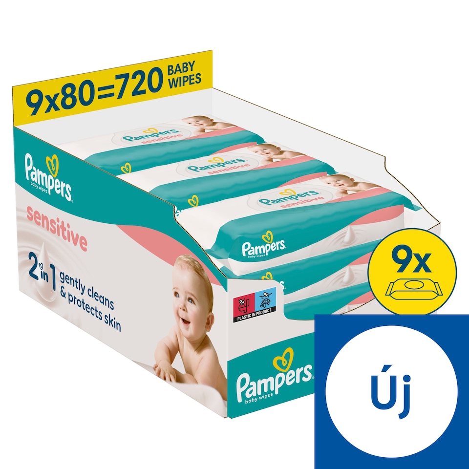 image 1 of Pampers Sensitive Baby Wet Wipes, 9 Packs of 80 Wipes = 720 Baby Wet Wipes