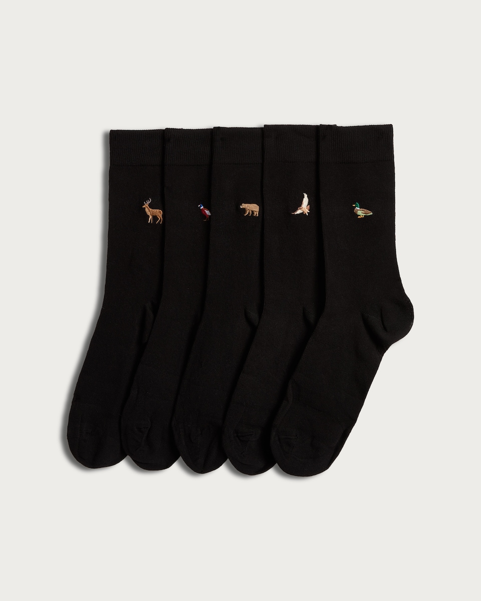 F&F 5-Pack Cotton Rich Animal Embroidery Ankle Socks in Multi