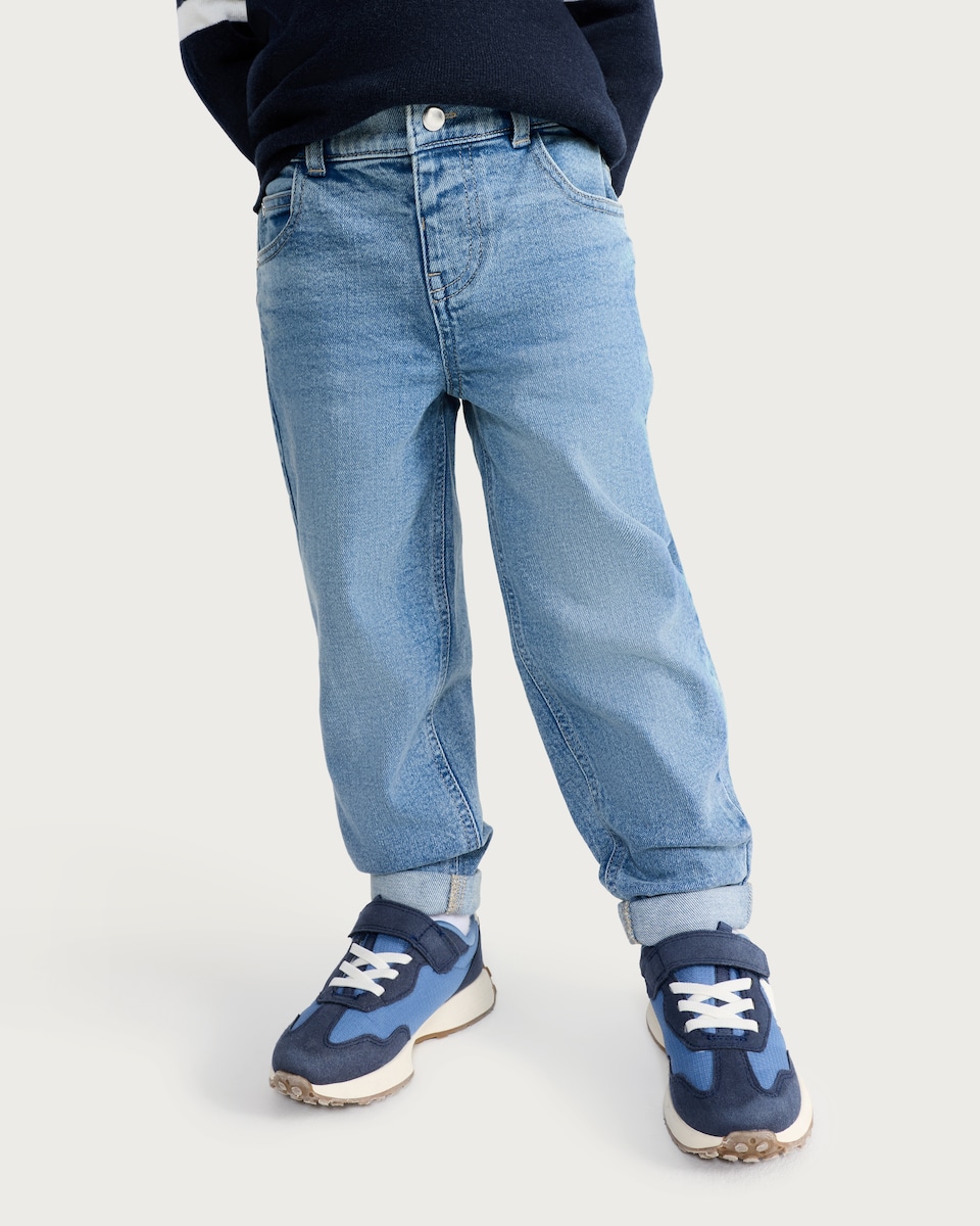 image 1 of F&F Boys Cotton Rich Loose Fit Jeans in Blue