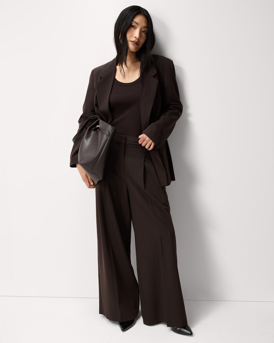 image 1 of F&F Pinstripe Pleated Wide Leg Trousers in Multi Brown