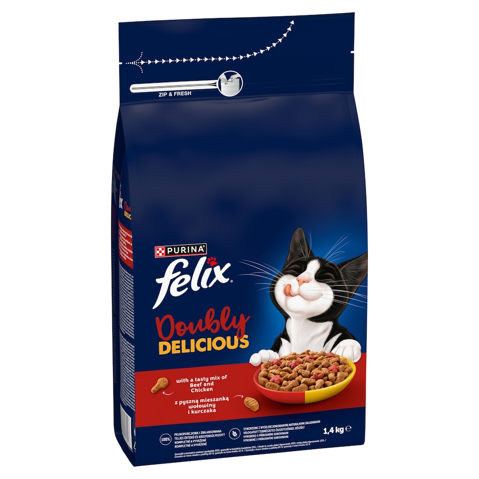 Purina Felix Doubly Delicious marha és csirke keverékével, céklával száraz macskaeledel 1,4 kg