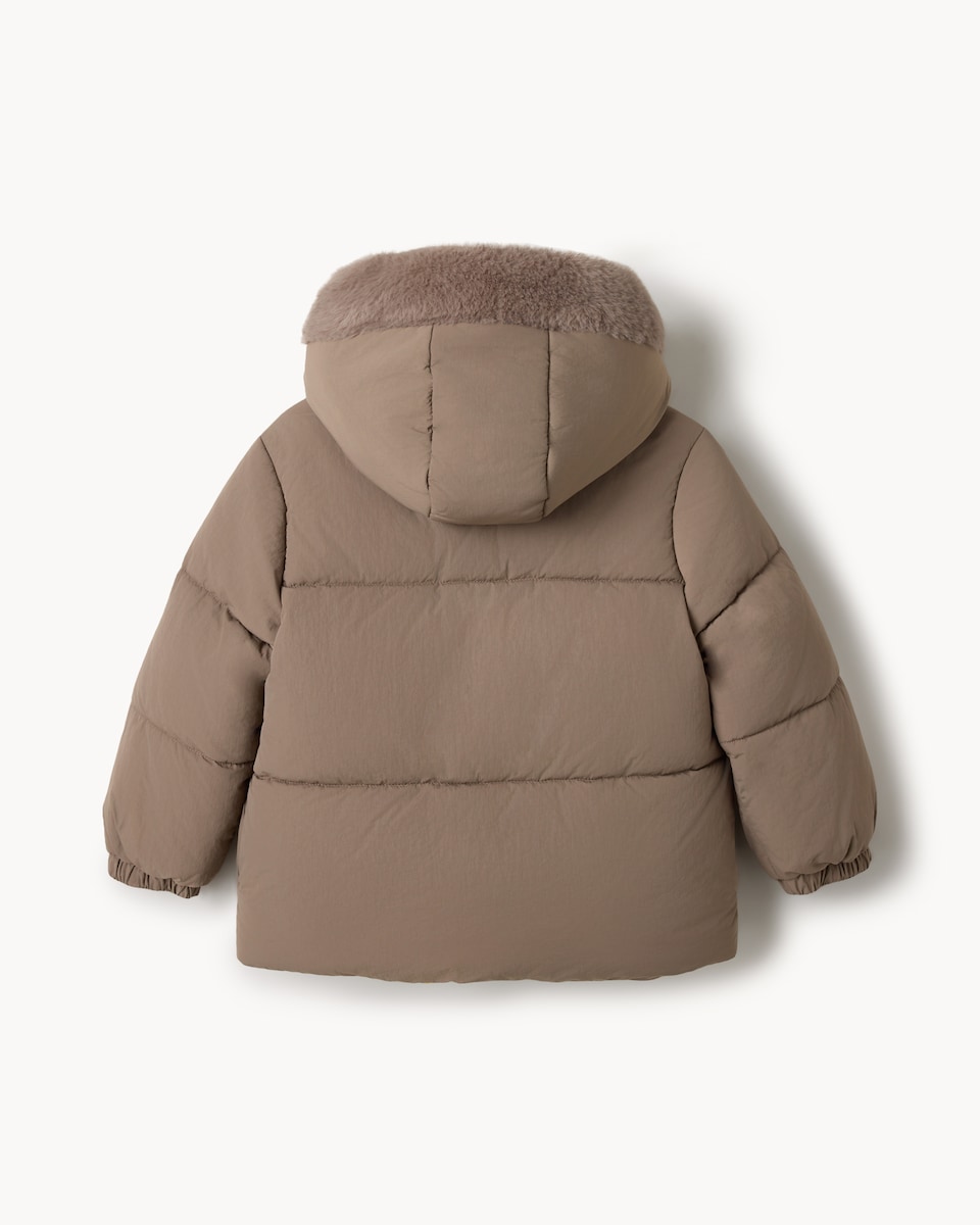image 1 of F&F Girls Faux Fur Lined Puffer Jacket in Brown