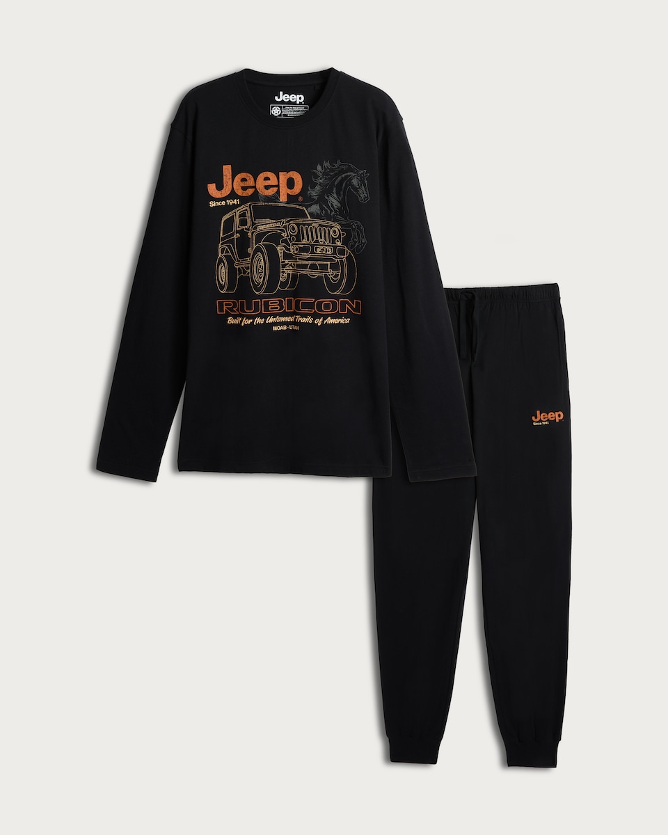 image 1 of Jeep Rubicon Print Pure Cotton Pyjamas in Black