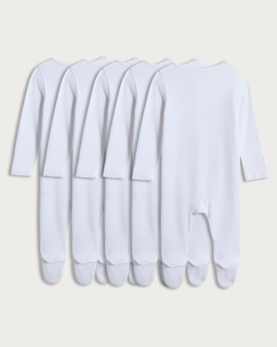 image 1 of F&F Baby 5-Pack Pure Cotton Long Sleeved Sleepsuits in White