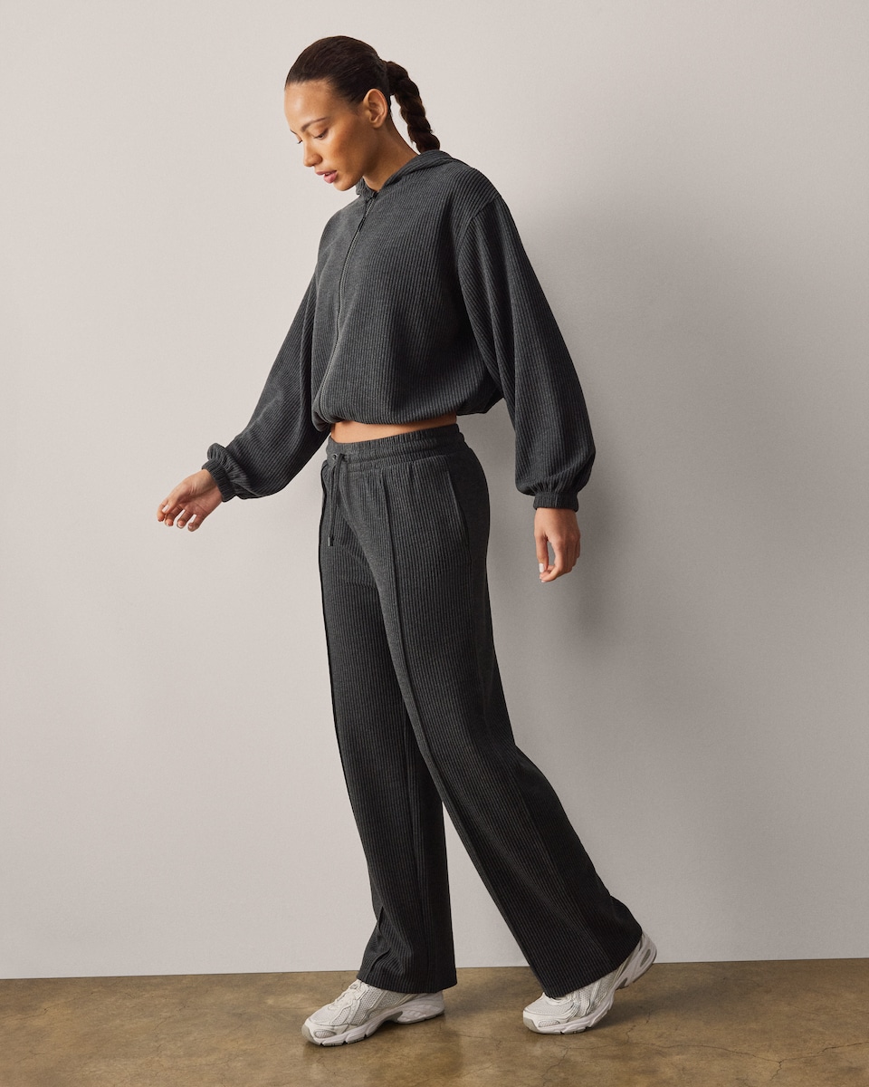 image 1 of F&F Active Ribbed Zip Through Hoodie in Grey Marl