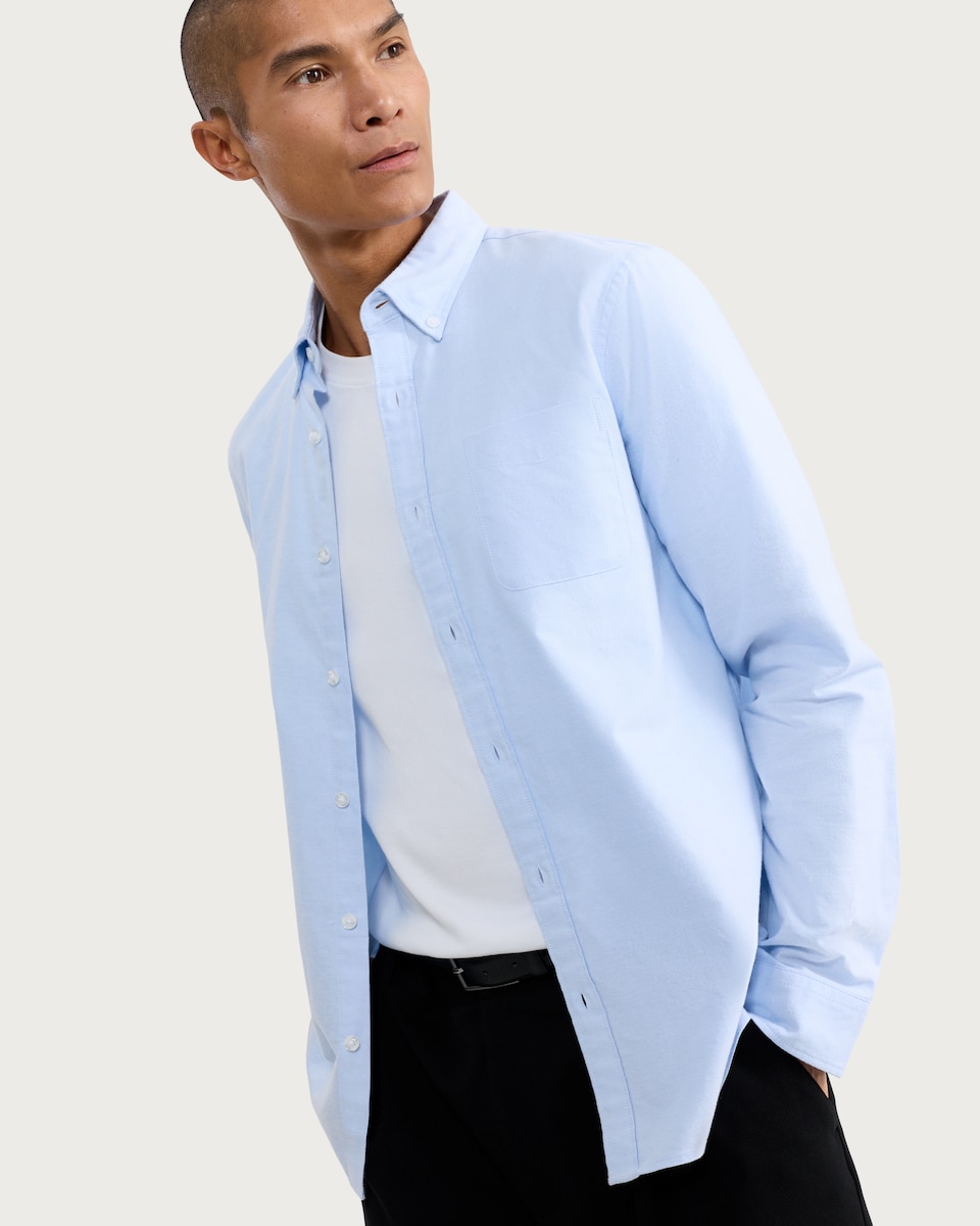 image 1 of F&F Pure Cotton Brushed Button Down Oxford Shirt in Blue