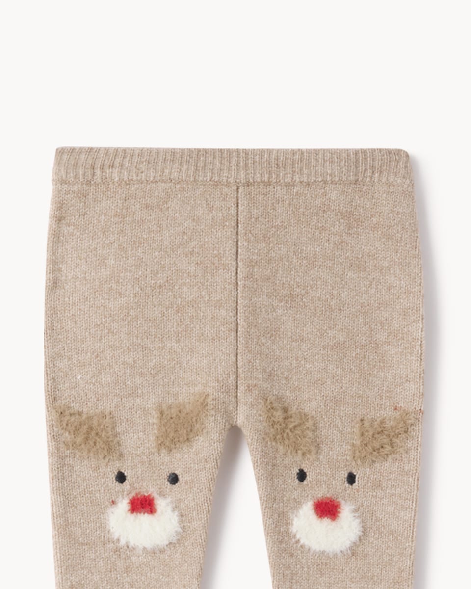 image 1 of Christmas Baby Reindeer Jumper and Trousers Set in Brown