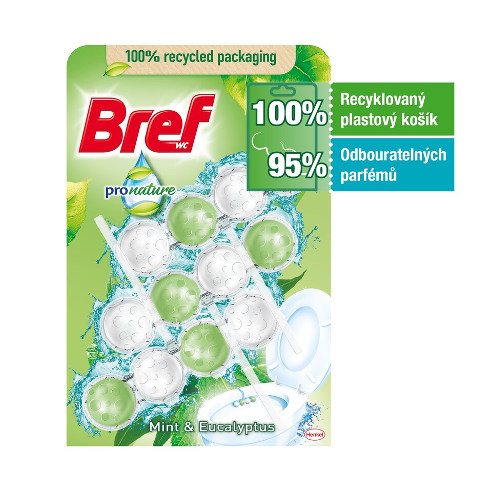 Obrázek 1 pro produkt Bref Pro Nature Mint & Eucalyptus tuhý WC blok 3 x 50g