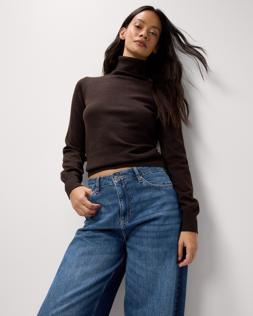 image 1 of F&F Roll Neck Jumper in Chocolate