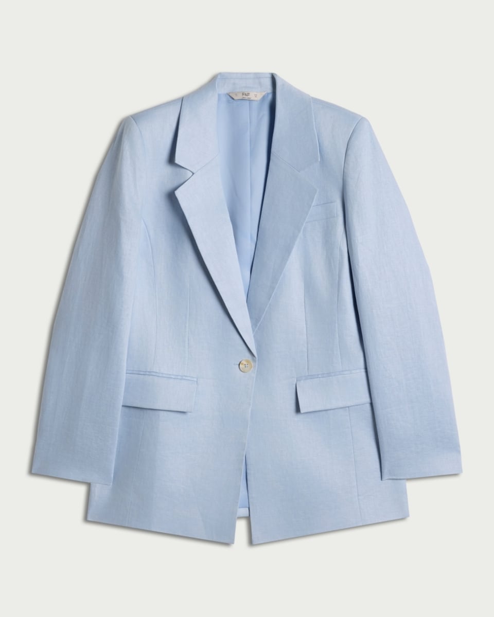 image 1 of F&F Pure Linen Tailored Single Breasted Blazer in Blue