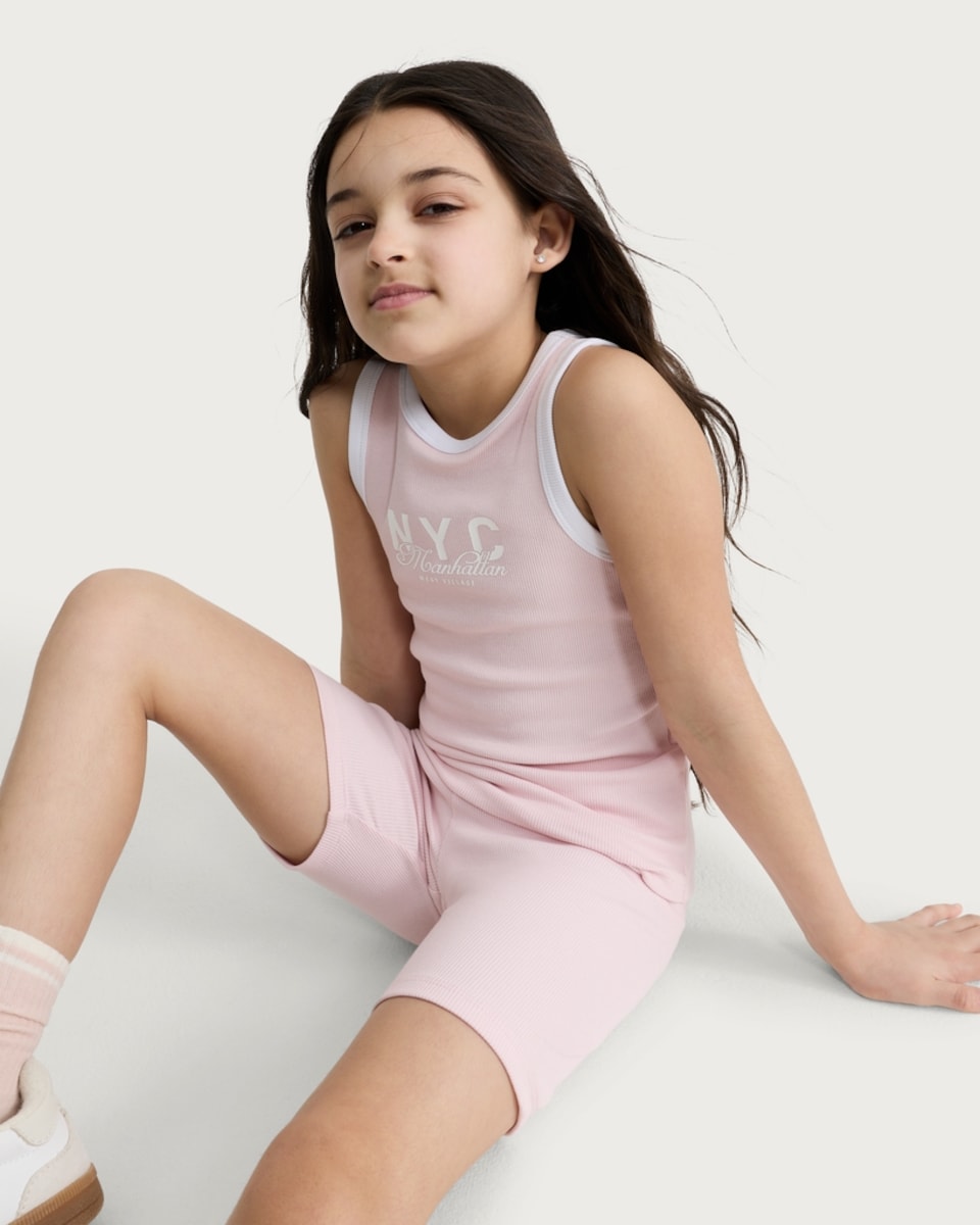 image 1 of F&F Girls 2-Pack Cotton Rich Ribbed Vests in Multi Pink
