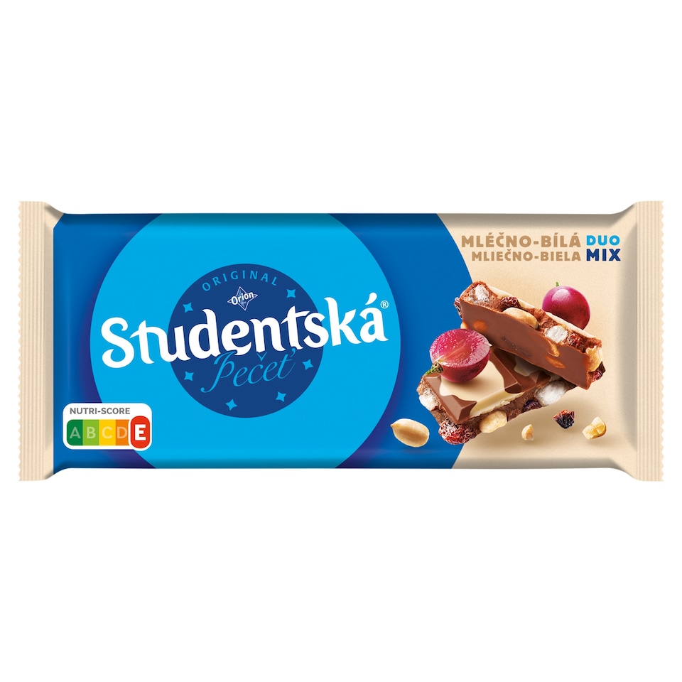 ORION Studentská pečeť Mléčno-Bílá čokoláda s arašídy, rozinkami a želé 170g