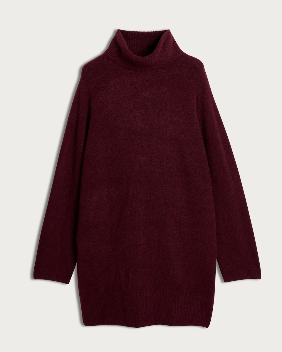image 1 of F&F Knitted Roll Neck Jumper Dress with Wool in Burgundy