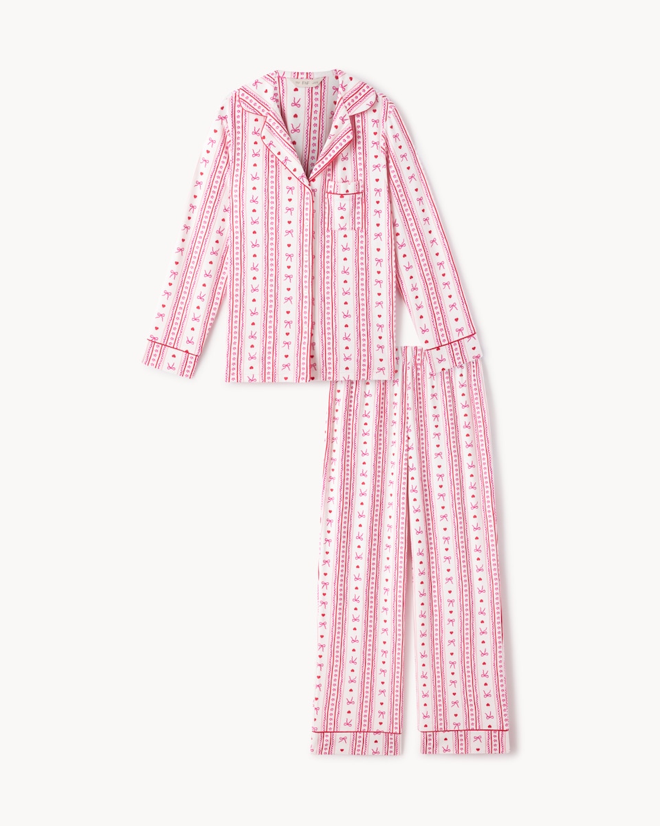 image 1 of F&F Fleece Bow Print Revere Pyjama Set in Pink