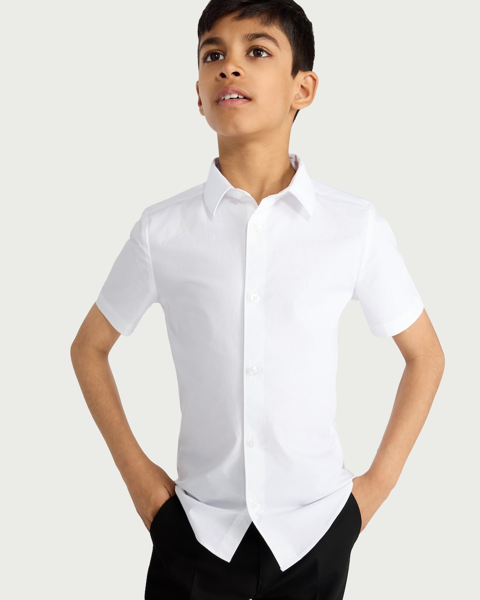 image 1 of F&F School Boys 3-Pack Slim Fit Short Sleeved Shirts in White