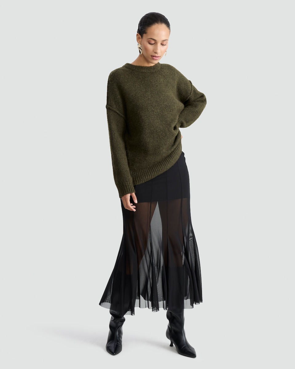 image 1 of F&F Sheer Panel Maxi Skirt in Black