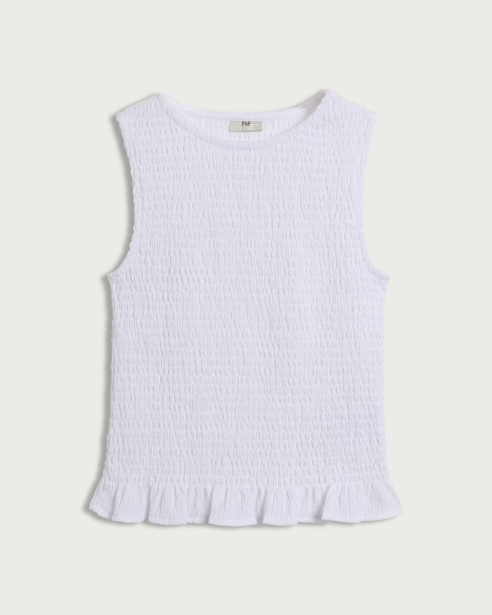 F&F Girls Textured Frill Hem Sleeveless Top in White