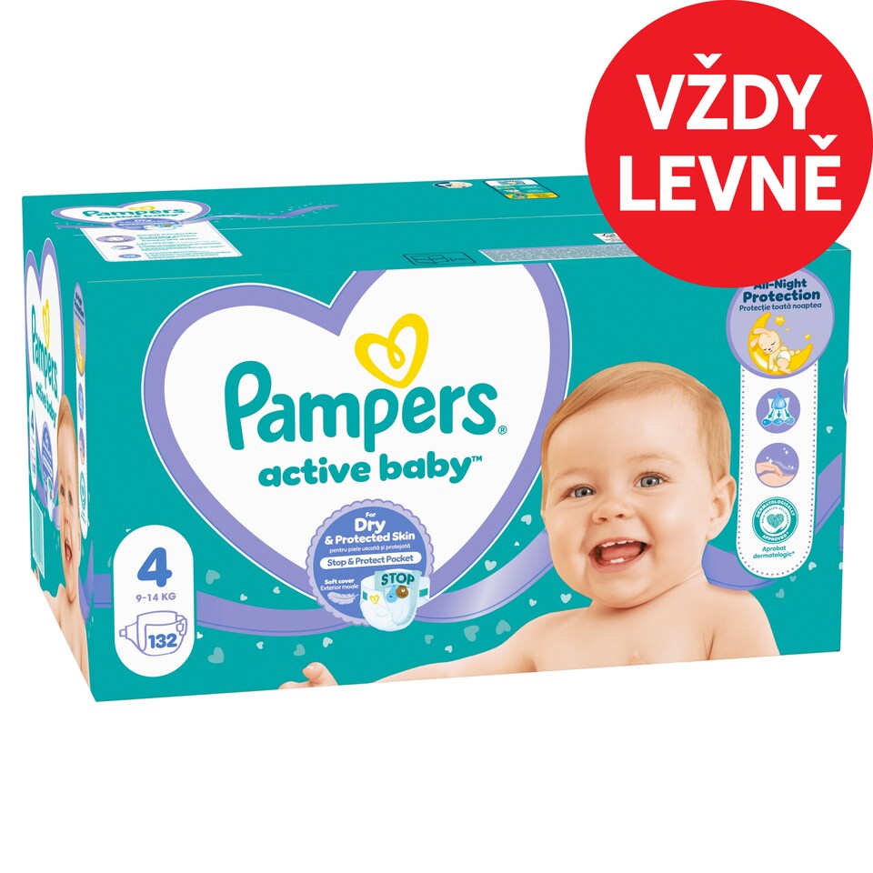 image 1 of Pampers Active Baby Size 4, 132 Nappies, 9kg-14kg