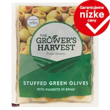 The Grower's Harvest Zelené olivy plnené paprikovou pastou v slanom náleve 195 g